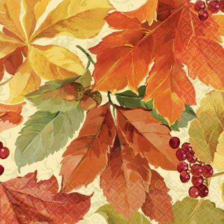 Elegant Leaves 16 Beverage Napkins Fall Thanksgiving