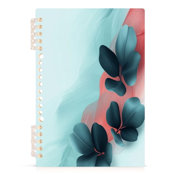 Elegant Leaves Background A5 8.3x5.7in PP Notebook, Adjustable Rings, 60 Sheets, Diary or Journey Note