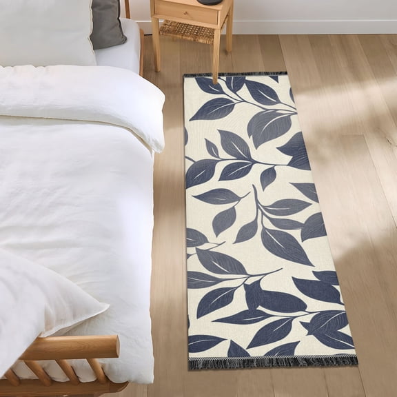 Elegant Leaves Bedside Runner Rug 2'x 6' Non Slip Carpet Floor Mat Area Rug