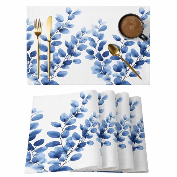 Elegant Leaves Placemats Set of 8 Spring Botanical Garden Leaf Retro Place Mats Indoor Wipeable Table Mats Washable Cloth Dining Table Placemats for Kitchen Holiday Party Home Decor 13x19 Inch