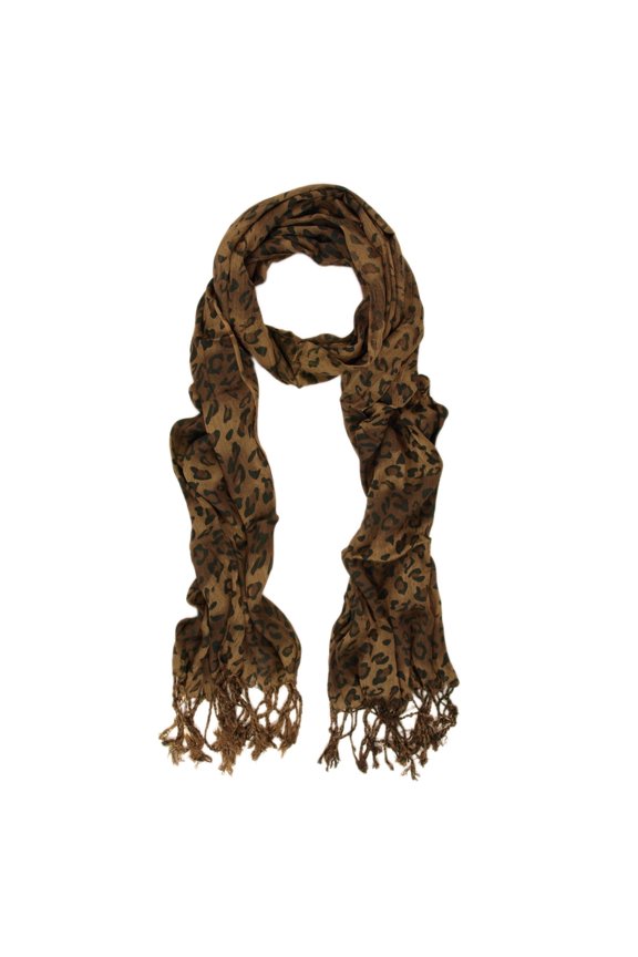 Elegant Leopard Animal Print Scarf with Fringe, Lightweight 68"x25" Scarf for Women, Trendy & Versatile Fashion Accessory, Perfect for Spring to Fall, Exotic Gift Idea