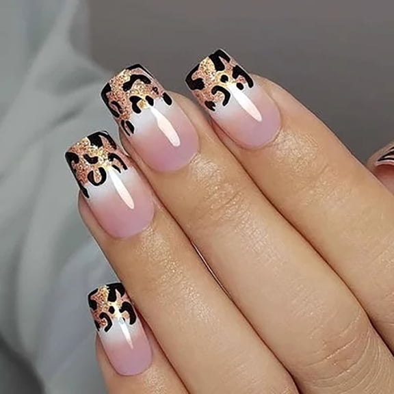 Elegant Leopard Print Press-On Nails - 24PCS Medium Square, Animal Print, Mirror Shine, Non-Toxic & Reusable