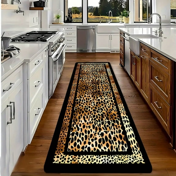 Elegant Leopard Runner Rug, Machine Washable Bedroom Bedside Mat, Kitchen Floor Mat for Living Room, Laundry Room, Hallway, Cushioned Non-Slip, Gifts for Halloween Christmas Fall Home Decoration