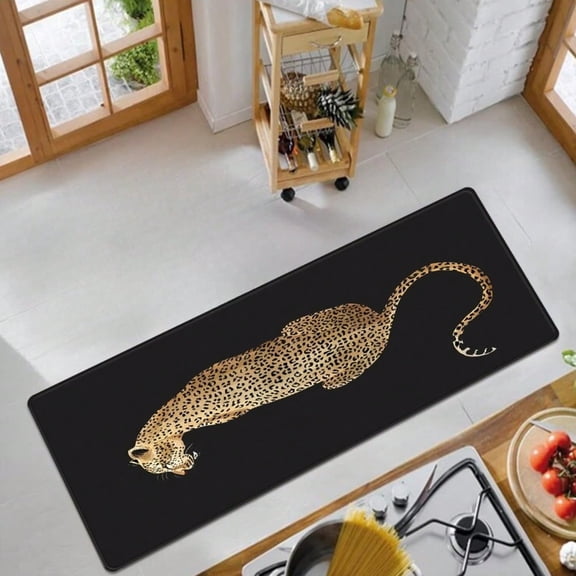 Elegant Leopard Runner Rug, Machine Washable Bedroom Bedside Mat, Kitchen Floor Mat for Living Room, Laundry Room, Hallway, Cushioned Non-Slip, Gifts for Halloween Christmas Fall Home Decoration