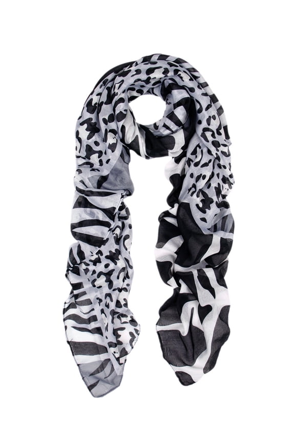 Elegant Leopard & Zebra Mixed Animal Print Scarf
