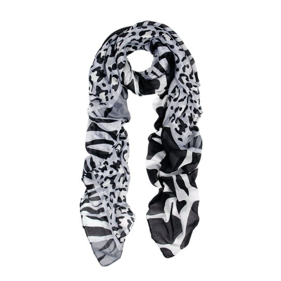 Elegant Leopard & Zebra Mixed Animal Print Scarf