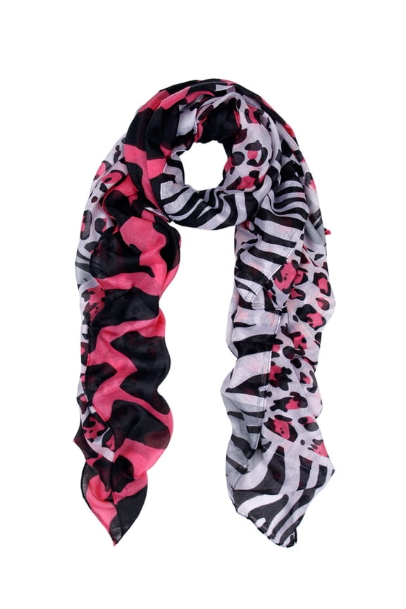 Elegant Leopard & Zebra Mixed Animal Print Scarf