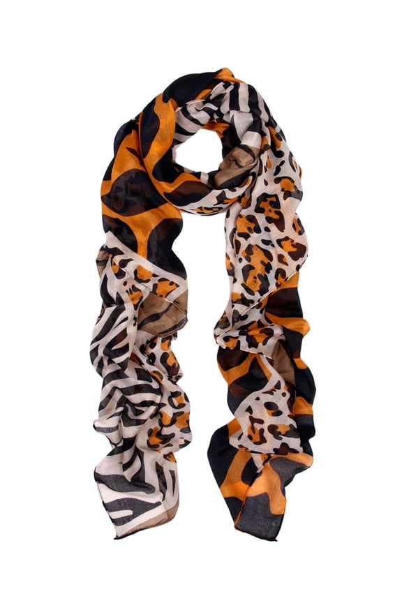 Elegant Leopard & Zebra Mixed Animal Print Scarf