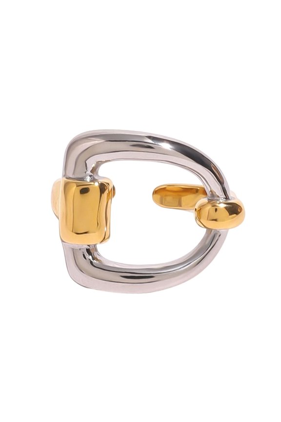 Elegant Letter D Open Rings Gold Silver Contrast Stainless Steel Irregular Geometric Opening Rin