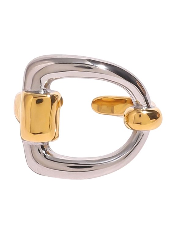Elegant Letter D Open Rings Gold Silver Contrast Stainless Steel Irregular Geometric Opening Rin
