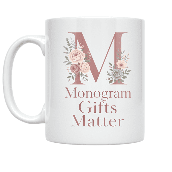 Elegant Letter Monogram with Floral Accents - Personalized Gift Seeker - 11 oz Ceramic Coffee Mug