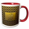 thumbnail image 1 of 3drose, Elegant Letter R Embossed in Gold Frame Over a Black Fleur-de-lis Pattern on a Gold Background, 15oz Two-tone Red Mug, 1 of 6