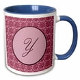 thumbnail image 1 of 3drose, Elegant Letter Y in a Round Frame Surrounded by a Floral Pattern All in Rose Pink Monotones, 11oz Two-tone Blue Mug, 1 of 6