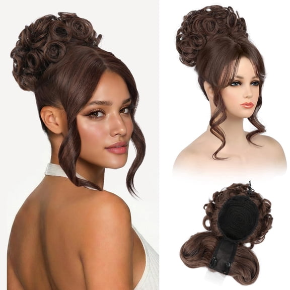 Elegant Light Blonde Drawstring Ponytail Updo Wig - 2-in-1 Messy Bun Topper with Long Side Bangs for Brides, Bridesmaids, Weddings & Luxury Travel Vacation