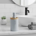 thumbnail image 1 of Elegant Light Blue Soap Dispenser - Polyresin and Bamboo Design, Refillable Liquid Pump, 1 of 7