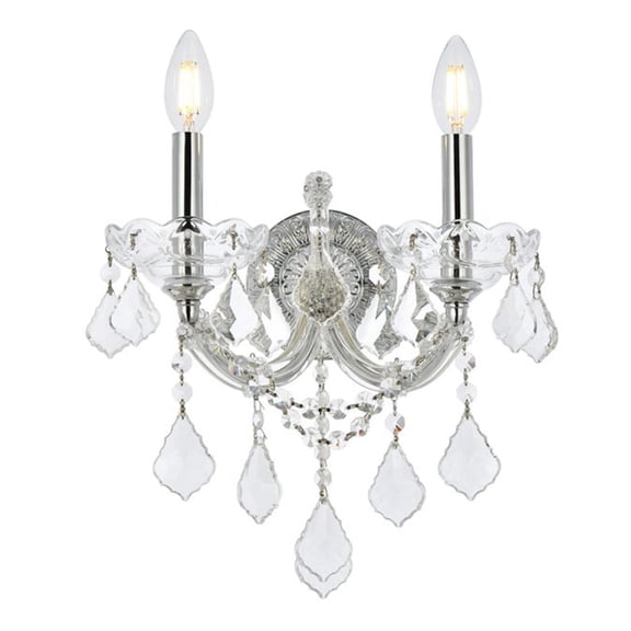 Elegant Lighting 2800W2C/RC Maria Theresa 16-Inch High 2-Light Wall Sconce, Chrome Finish with Crystal (Clear) Royal Cut RC Crystal