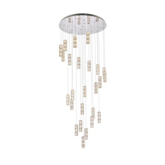 Elegant Lighting Polaris 42" Stainless Steel/Crystal Chandelier in Chrome/Clear