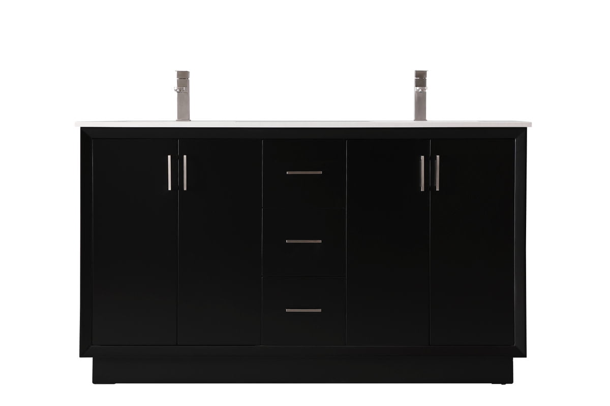 Hayes 60" Black Freestanding Double Vanity with Calacatta White Marble Top