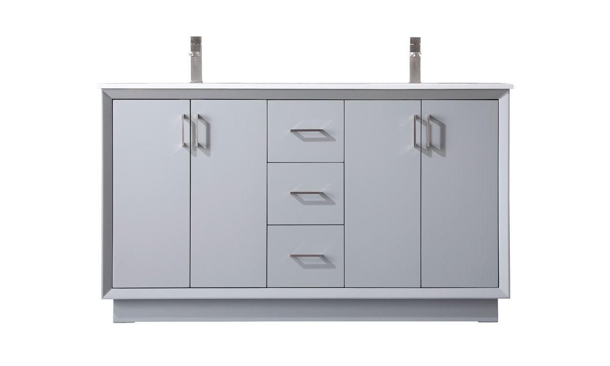 Grey Double Freestanding Vanity with Calacatta White Marble Top