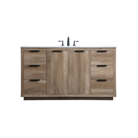 Elegant Kitchen and Bath 60 Inch SIngle Bathroom Vanity In Natural Oak