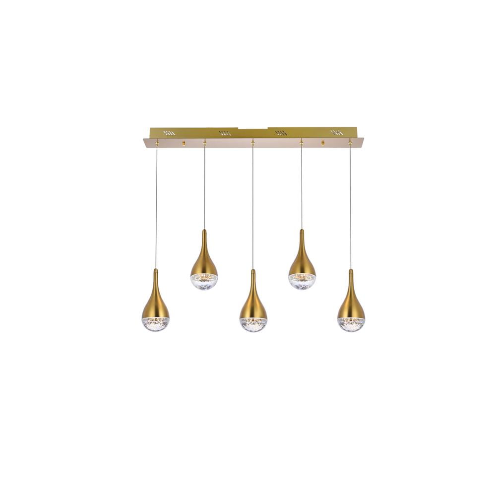 Satin Gold 5-Light LED Pendant with Crystal Accents