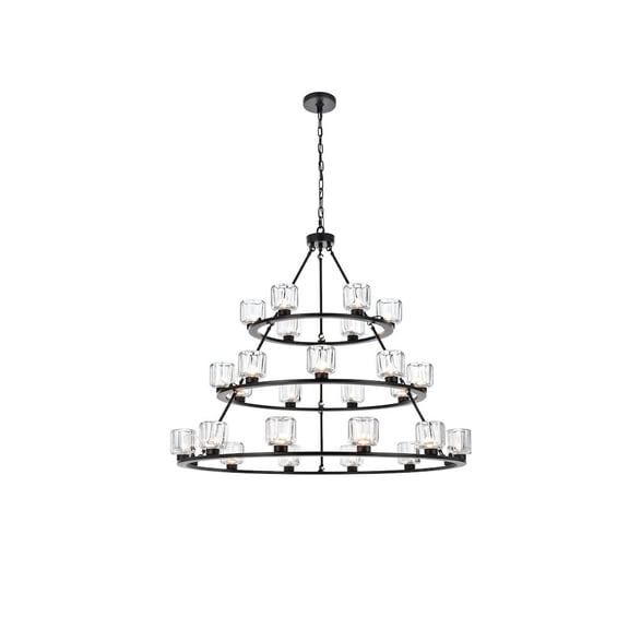 Elegant Lighting Cadence 48 Inch Three-Tier Chandelier In Black