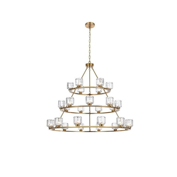 Elegant Lighting Cadence 48 Inch Three-Tier Chandelier In Satin Gold