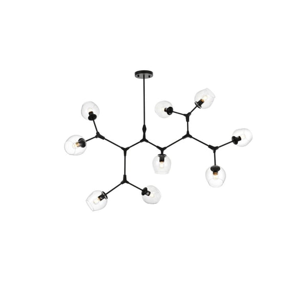 Elegant Lighting Cavoli 60" 9-Light Metal & Glass Chandelier in Black/Clear