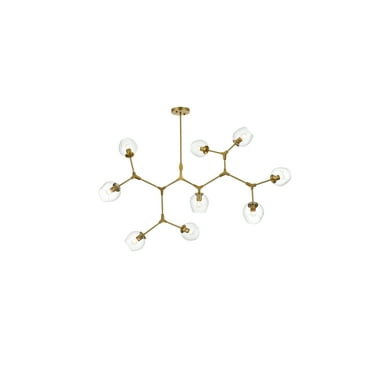 Elegant Lighting Cavoli 60" 9-Light Metal & Glass Chandelier in Brass/Clear