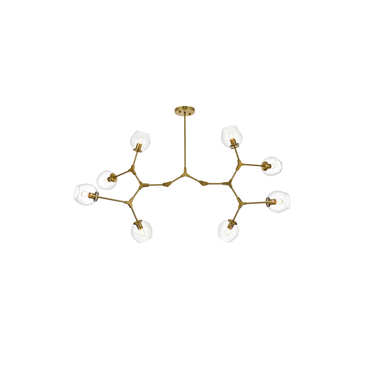 Brass and Clear Glass 8-Light Geometric Chandelier