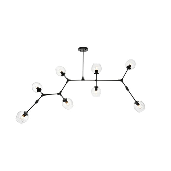 Elegant Lighting Cavoli 74" 9-Light Metal & Glass Chandelier in Black/Clear