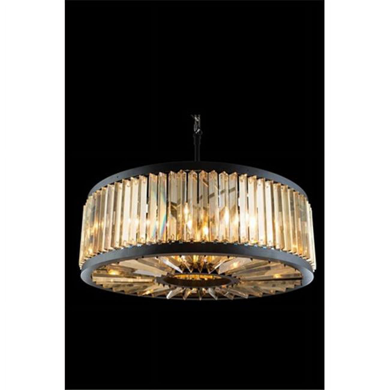 Matte Black 10-Light Pendant with Golden Teak Crystal Accents