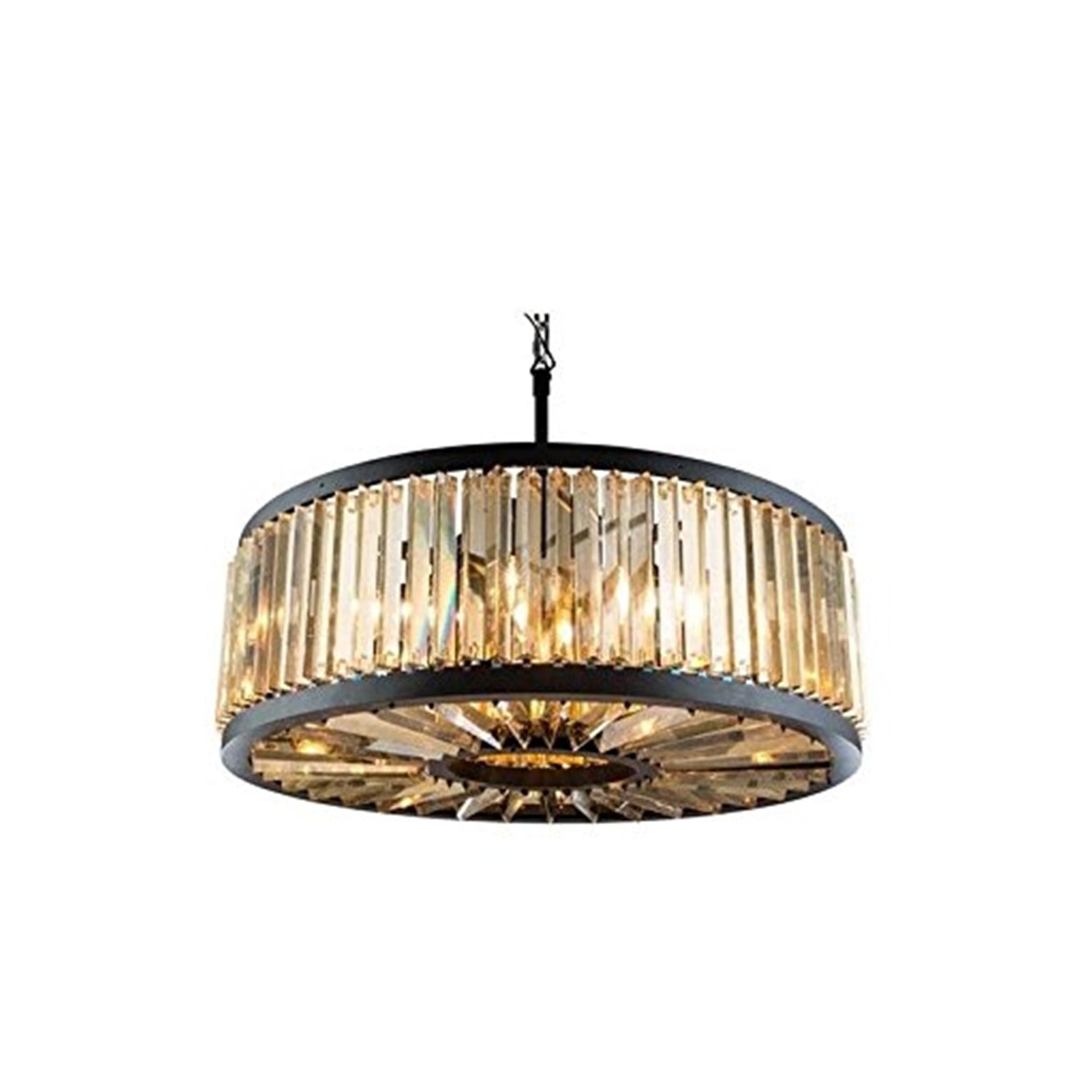 Matte Black 10-Light Pendant with Golden Teak Crystal Accents