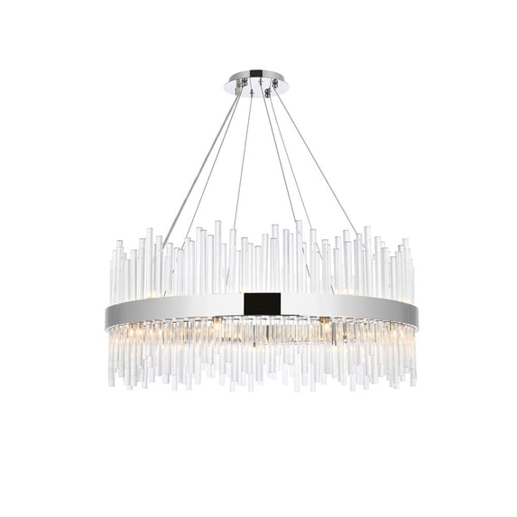 Elegant Lighting Dallas 36" Round Modern Iron and Crystal Pendant in Chrome