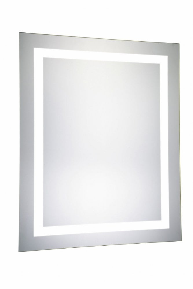Glossy White Rectangular LED Vanity Mirror with Silver Accents