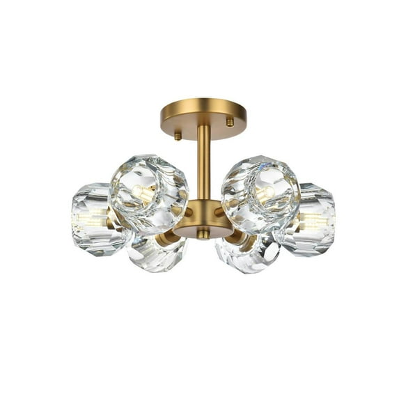 Elegant Lighting Eren 6-Light Metal & Crystal Flush Mount in Satin Gold/Clear
