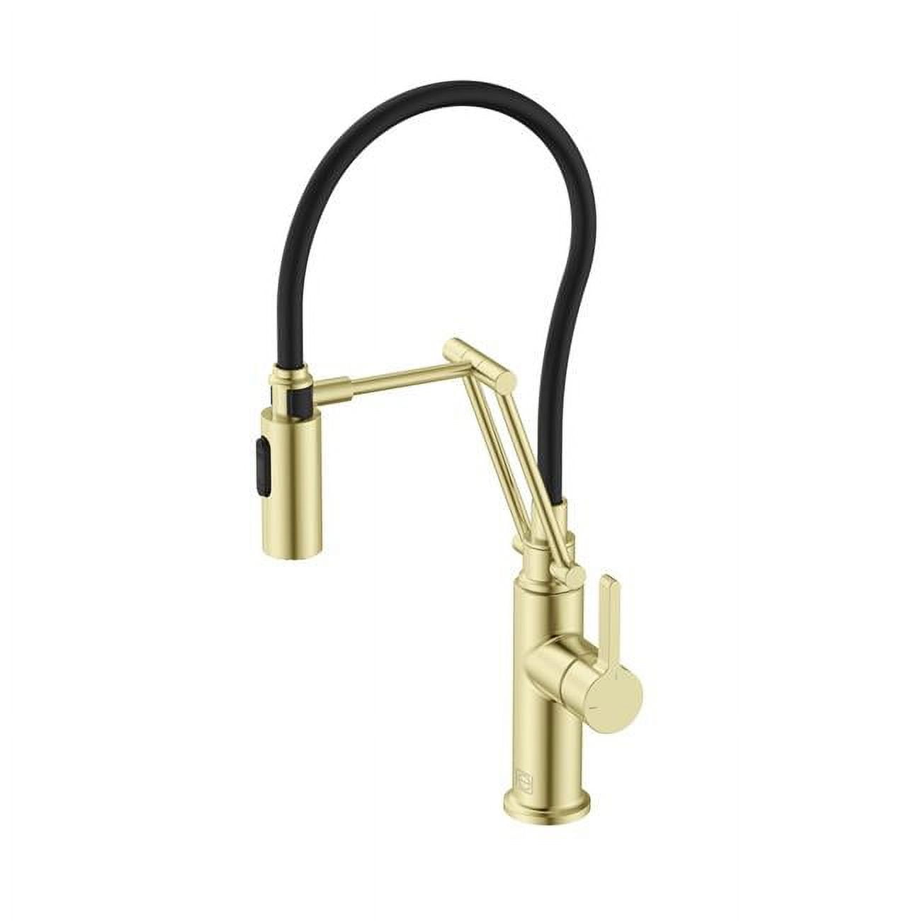Brushed Gold Brass Low Arc Kitchen Faucet with Pull-out Spray