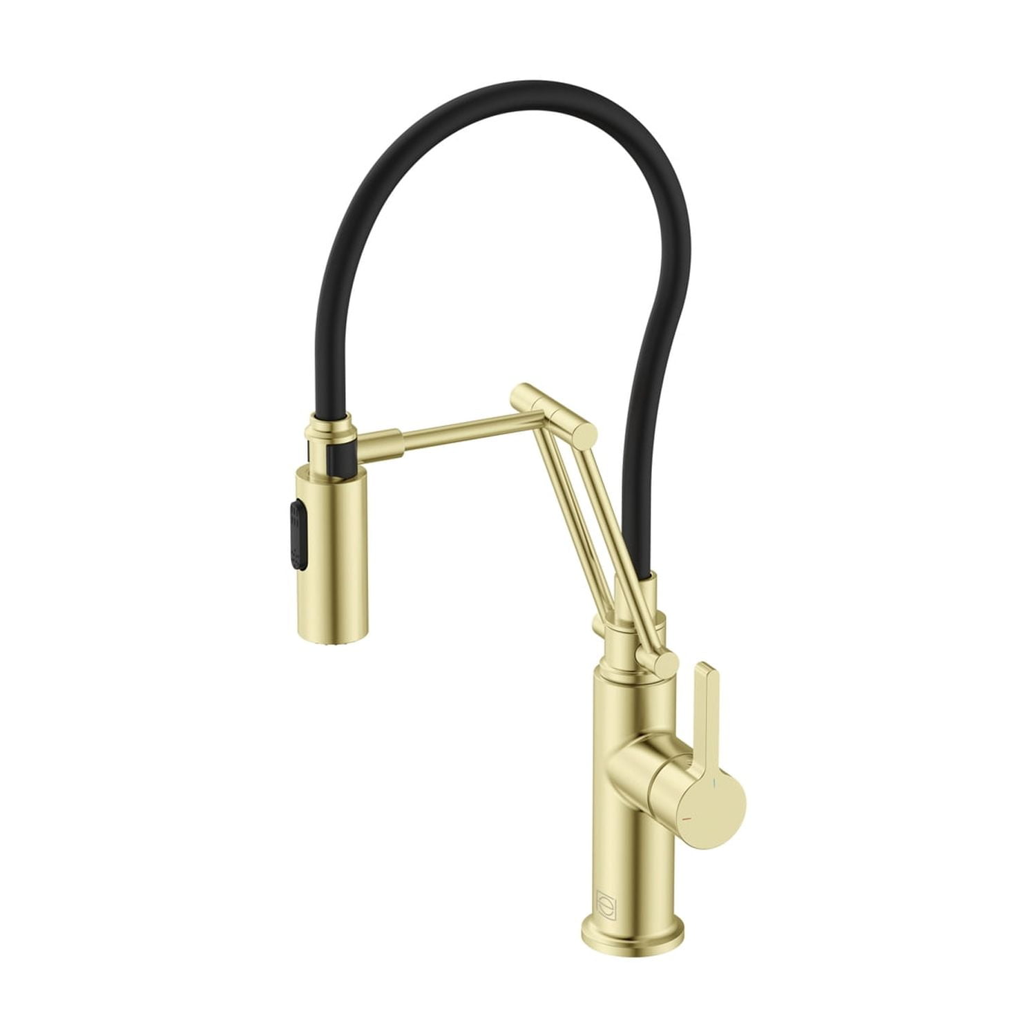 Brushed Gold Brass Low Arc Kitchen Faucet with Pull-out Spray