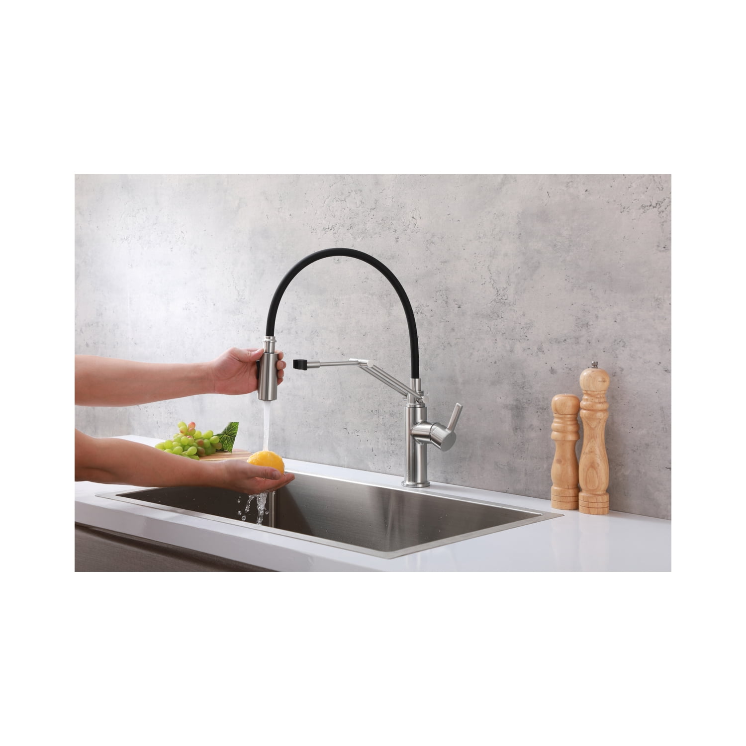 Chrome Gooseneck Single-Handle Pull-Down Kitchen Faucet