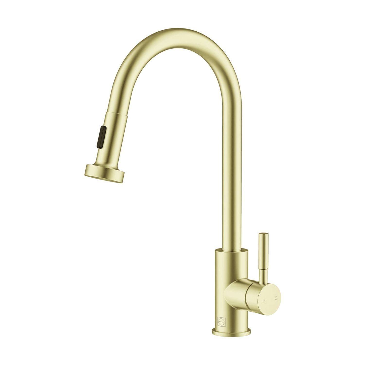 Brushed Gold Stainless Steel Gooseneck Kitchen Faucet with Pull-out Spray