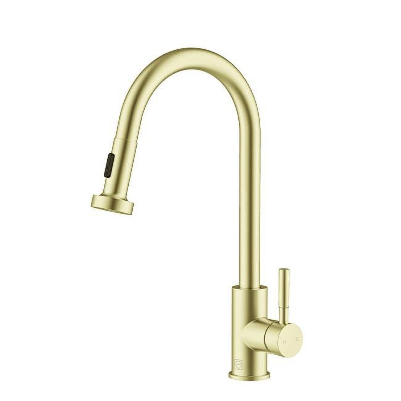 Brushed Gold Stainless Steel Gooseneck Kitchen Faucet with Pull-out Spray