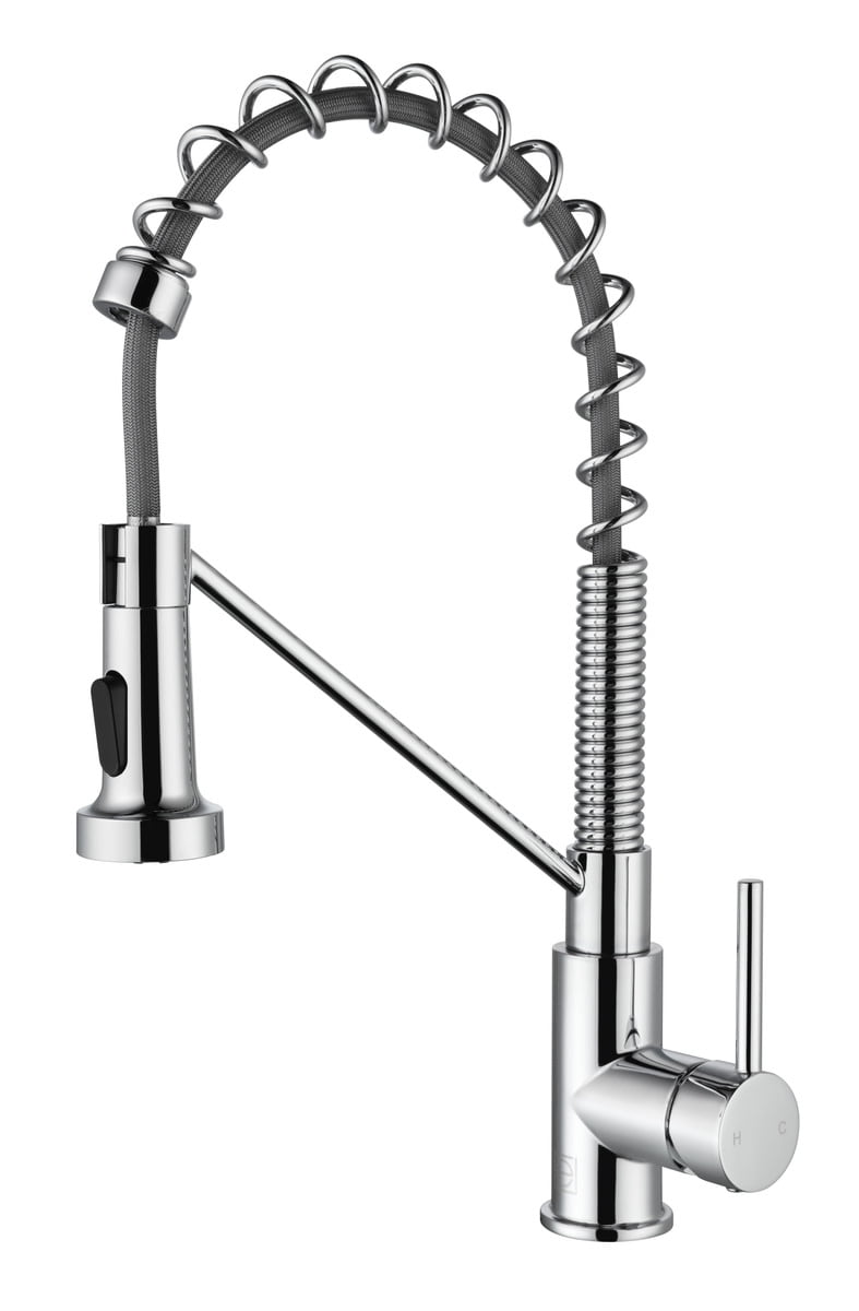 Chrome Spring Neck Pull Down Spray Kitchen Faucet