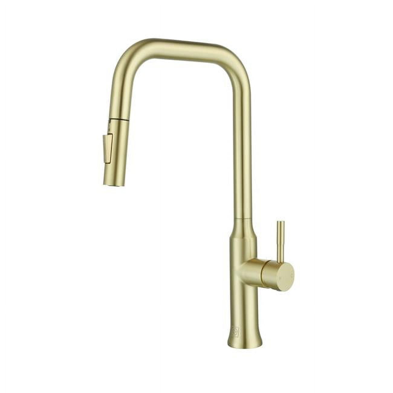 Brushed Gold Stainless Steel Gooseneck Kitchen Faucet with Pull-out Spray