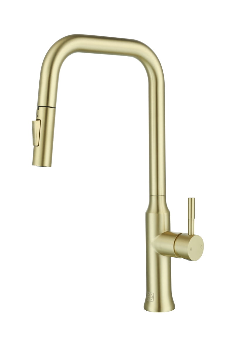Brushed Gold Stainless Steel Gooseneck Kitchen Faucet with Pull-out Spray