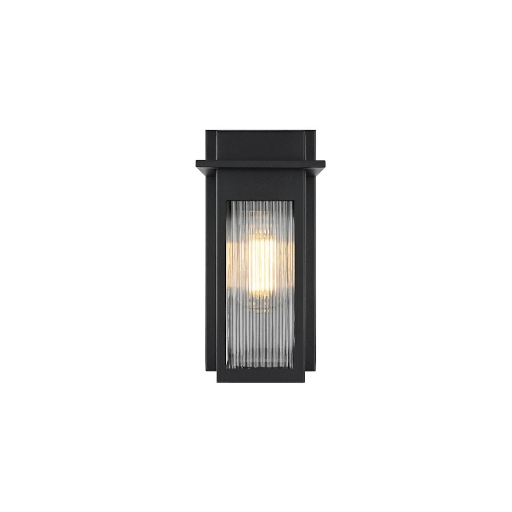 Modern Black Iron Outdoor Wall Sconce with Fluted Glass