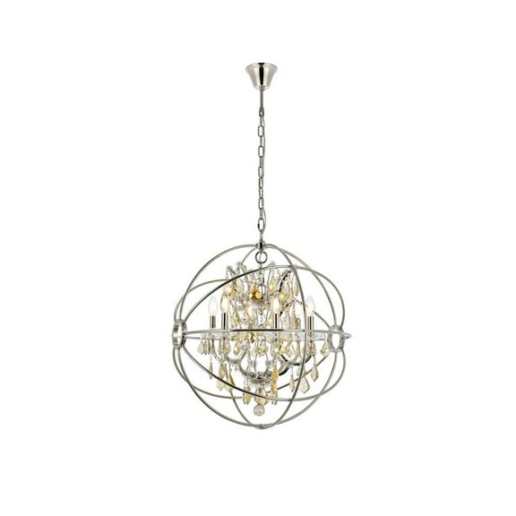 1130 Geneva Collection Pendent lamp D:25" H:27.5" Lt: Polished nickel Finish (Royal Cut Golden Teak Crystals)