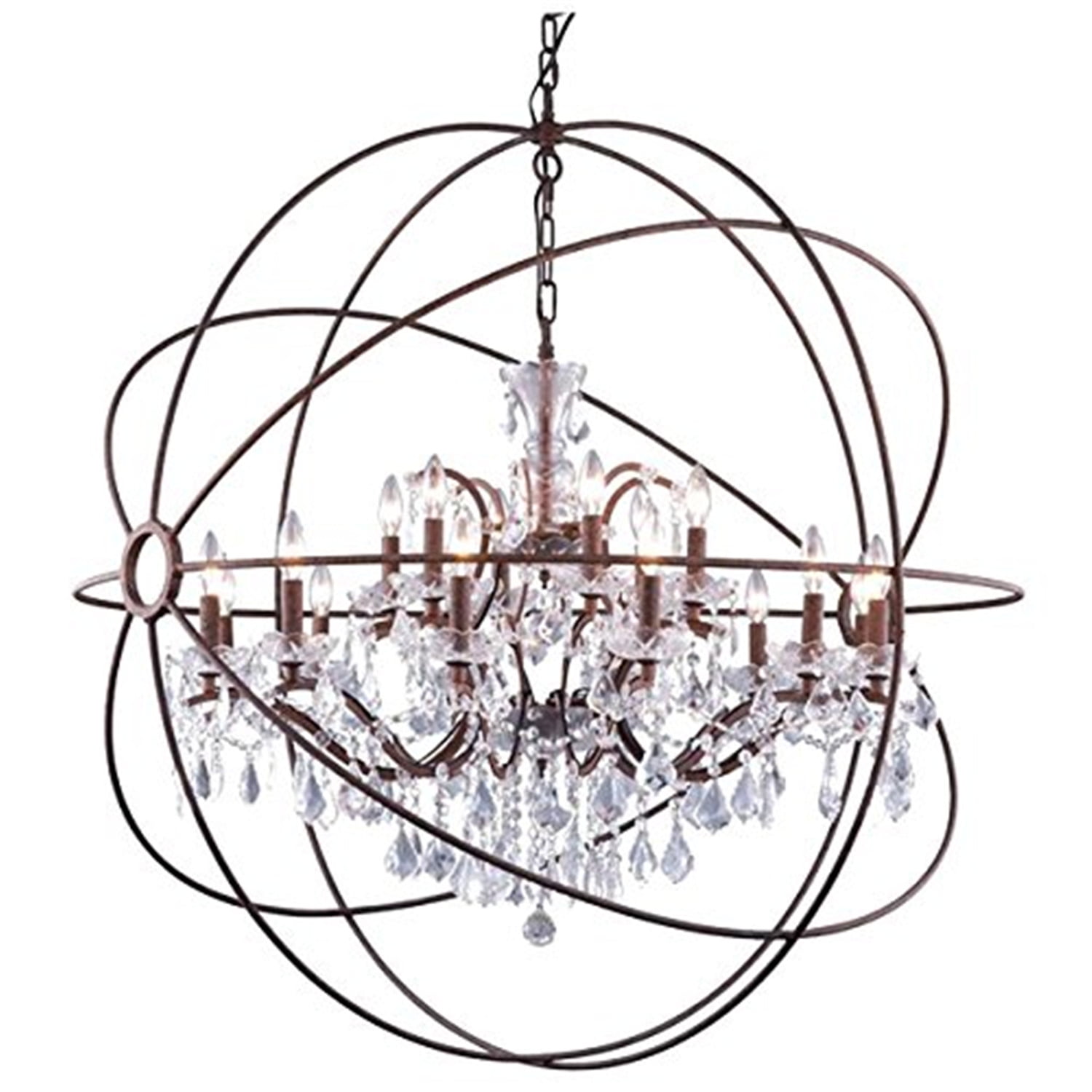 Geneva 44" Red Rusted 18-Light Globe Chandelier with Clear Crystals