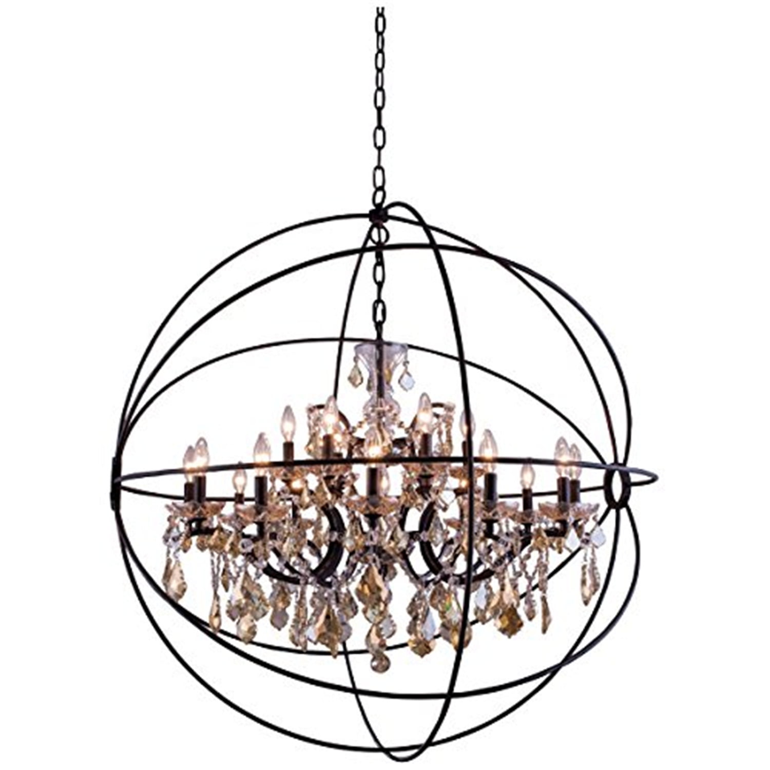Geneva Dark Bronze 18-Light Crystal Globe Chandelier