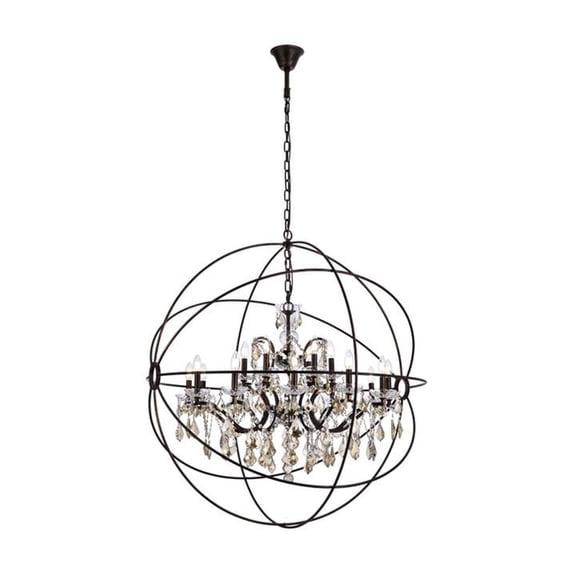 1130 Geneva Collection Pendent lamp D:43.5" H:46" Lt: Dark Bronze Finish (Royal Cut Golden Teak Crystals)
