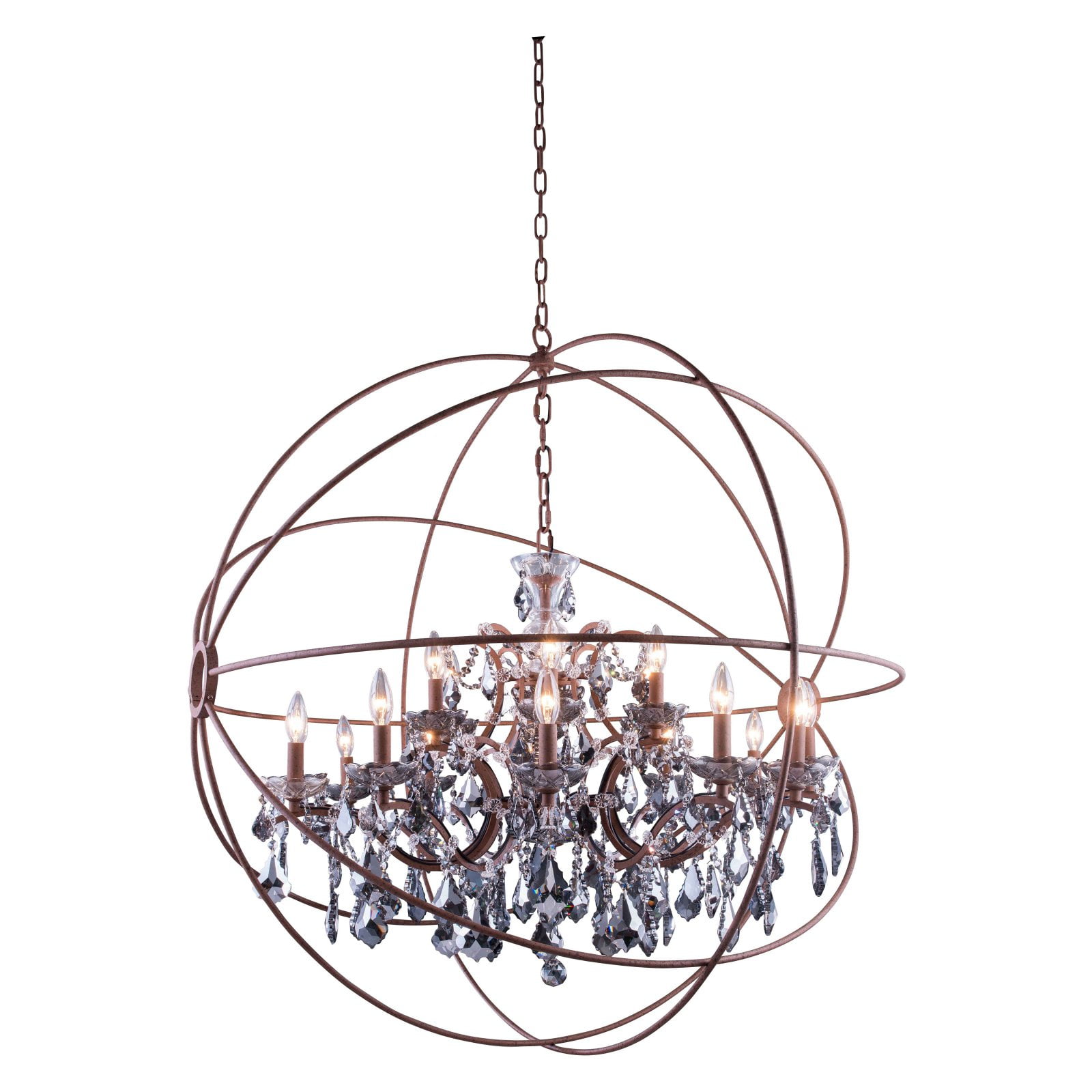 Geneva 44" Red Rusted 18-Light Globe Chandelier with Clear Crystals